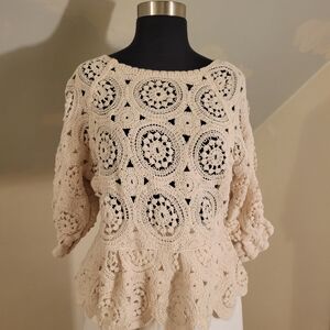 Cream Crochet 100%.Cotton Top Size M